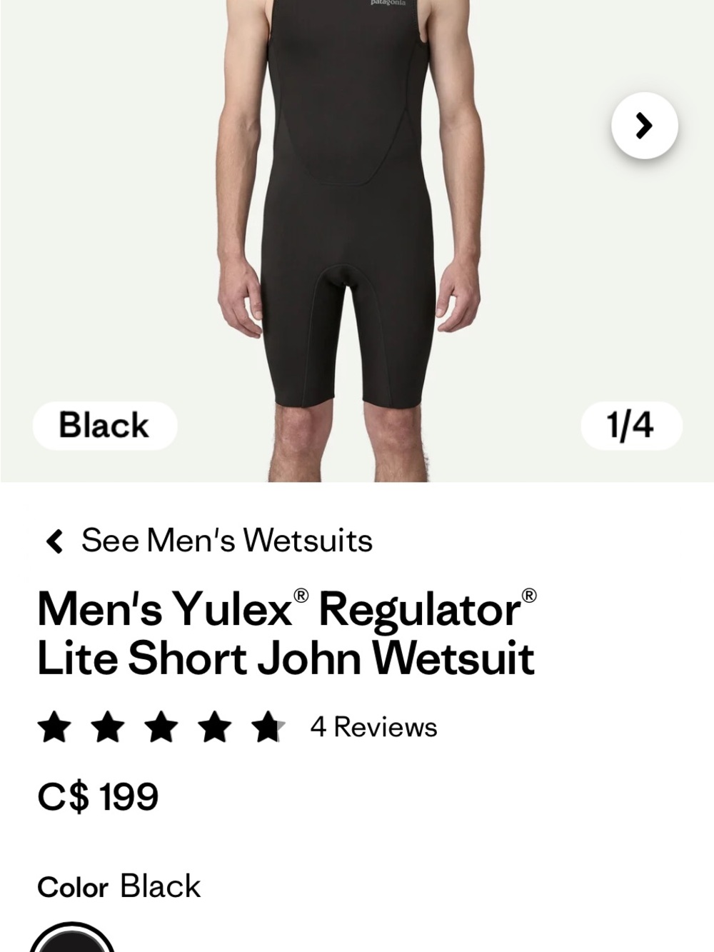 Patagonia Black Short John Wetsuit